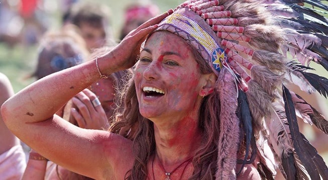 woman with Indigenous headdress 