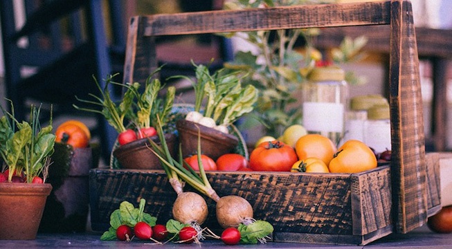 vegetables in wooden basket